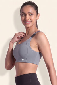 Zelocity Medium Impact Quick Dry Sports Bra - Steel Grey — thumbnail 3